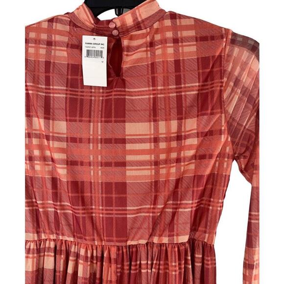 Taylor & Sage Plaid Print Long Sleeves Mesh Lined Dress Size Medium Mock Neck - Picture 4 of 9